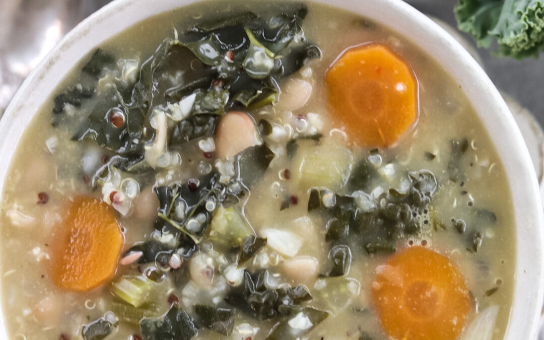 The Most Cozy Kale, Carrot, White Bean, + Quinoa Soup